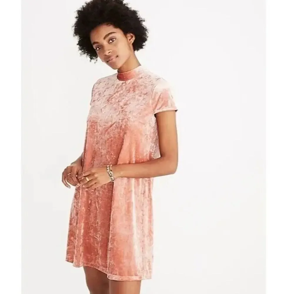 Madewell Crushed Velvet Mockneck Dress Orange Cream Size Small - Picture 8 of 12